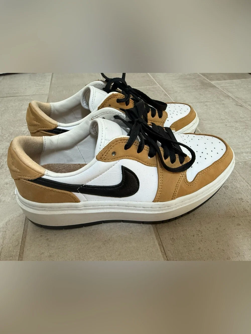 Jordan Low-Top Sneakers in White, Tan & Black